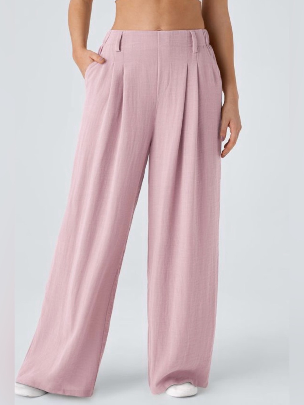 Halara High Waisted Pocket Wide Leg Flowy Solid Palazzo Casual Linen-Feel Pants